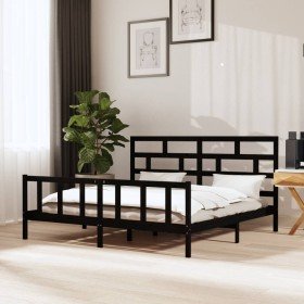Estructura de cama de madera maciza de pino negro 200x200 cm Estructura de cama de madera maciza de pino negro 200x200 cm