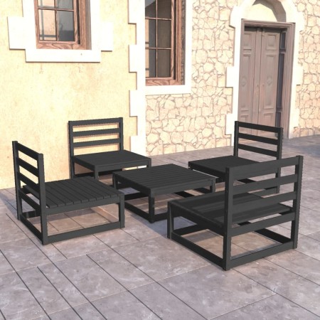 5-teiliges Gartenmöbel-Set mit Kissen aus schwarzem Kiefernholz von , Gartensets - Ref: Foro24-3075268, Preis: 310,32 €, Raba...