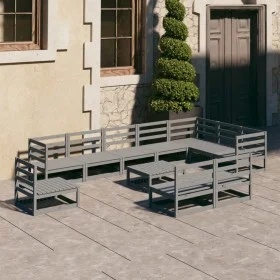 Garden furniture set 11 pieces and gray pine wood cushions by , Garden sets - Ref: Foro24-3075801, Price: 762,52 €, Discount: %