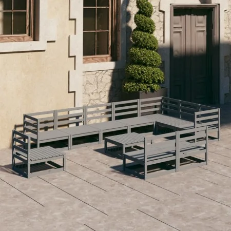 Garden furniture set 11 pieces and gray pine wood cushions by , Garden sets - Ref: Foro24-3075801, Price: 773,37 €, Discount: %