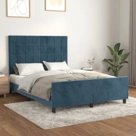 Dunkelblauer Samtbettrahmen mit Kopfteil 140x190 cm von , Betten und Lattenroste - Ref: Foro24-3125755, Preis: 199,86 €, Raba...