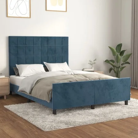 Dark blue velvet bed frame with headboard 140x190 cm by , Beds and slatted bases - Ref: Foro24-3125755, Price: 199,86 €, Disc...