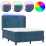 Box spring bed with mattress and LED dark blue velvet 140x190 cm by , Beds and slatted bases - Ref: Foro24-3139563, Price: 48...