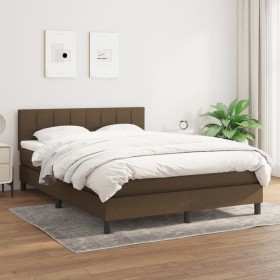 Cama box spring con colchón tela marrón oscuro 140x190 cm