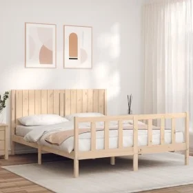 Bed frame with solid wood headboard 160x200 cm by , Beds and slatted bases - Ref: Foro24-3192956, Price: 151,43 €, Discount: %