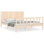 Bed frame with solid wood headboard 160x200 cm by , Beds and slatted bases - Ref: Foro24-3192956, Price: 153,43 €, Discount: %