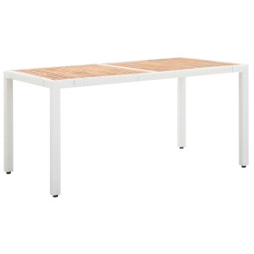 Mesa de jardín ratán sintético madera acacia blanco 150x90x75cm