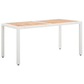 Mesa de jardín ratán sintético madera acacia blanco 150x90x75cm