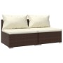 Set muebles de jardín 2 piezas y cojines ratán sintético marrón