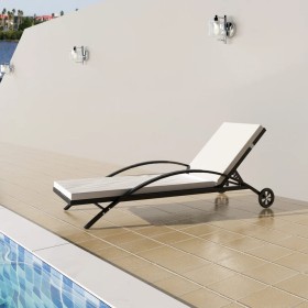 Sun lounger with cushion and black synthetic rattan wheels by vidaXL, Loungers - Ref: Foro24-42495, Price: 178,49 €, Discount: %
