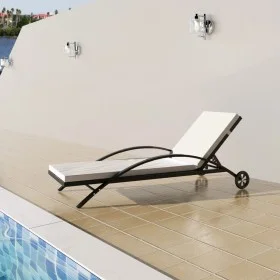 Sun lounger with cushion and black synthetic rattan wheels by vidaXL, Loungers - Ref: Foro24-42495, Price: 174,71 €, Discount: %