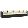 Set de muebles de jardín 4 pzas y cojines ratán sintético negro