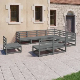 Garden furniture set 9 pieces and gray pine wood cushions by , Garden sets - Ref: Foro24-3075786, Price: 643,01 €, Discount: %