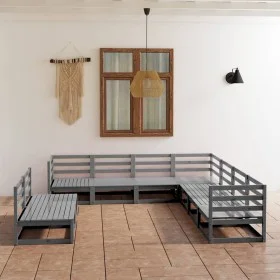 Garden furniture set 9 pieces gray solid pine wood by , Garden sets - Ref: Foro24-3075856, Price: 643,01 €, Discount: %