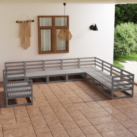 Muebles de jardín 10 piezas gris madera de pino maciza