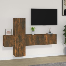 TV furniture set 3 pieces smoked oak plywood by , TV Furniture - Ref: Foro24-3120227, Price: 106,89 €, Discount: %