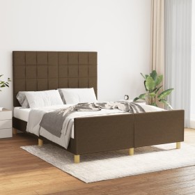 Estructura de cama con cabecero de tela marrón oscuro 140x190cm