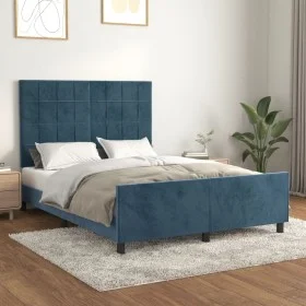 Dark blue velvet bed frame with headboard 140x200 cm by , Beds and slatted bases - Ref: Foro24-3125761, Price: 229,46 €, Disc...