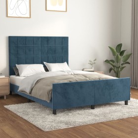 Estructura cama con cabecero terciopelo azul oscuro 140x200 cm de , Camas y somieres - Ref: Foro24-3125761, Precio: 190,28 €,...