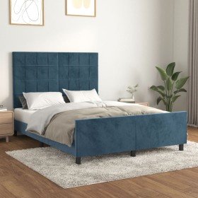 Estructura cama con cabecero terciopelo azul oscuro 140x200 cm