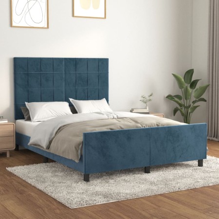 Dark blue velvet bed frame with headboard 140x200 cm by , Beds and slatted bases - Ref: Foro24-3125761, Price: 190,28 €, Disc...
