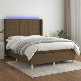 Box spring bed mattress LED lights dark brown fabric 140x200cm by , Beds and slatted bases - Ref: Foro24-3138880, Price: 506,...