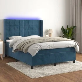 Box spring bed with mattress and LED dark blue velvet 140x200 cm by , Beds and slatted bases - Ref: Foro24-3139569, Price: 48...