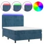 Box spring bed with mattress and LED dark blue velvet 140x190 cm by , Beds and slatted bases - Ref: Foro24-3136123, Price: 49...
