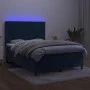 Box spring bed with mattress and LED dark blue velvet 140x190 cm by , Beds and slatted bases - Ref: Foro24-3136123, Price: 49...