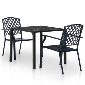 Mesa y sillas bistró de jardín 3 piezas acero negro