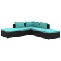 Set de muebles de jardín 5 pzas y cojines ratán sintético negro