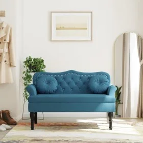 Bench with blue velvet cushions 120.5x65x75 cm by , Banks - Ref: Foro24-372148, Price: 189,91 €, Discount: %