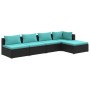 Set de muebles de jardín 5 pzas y cojines ratán sintético negro