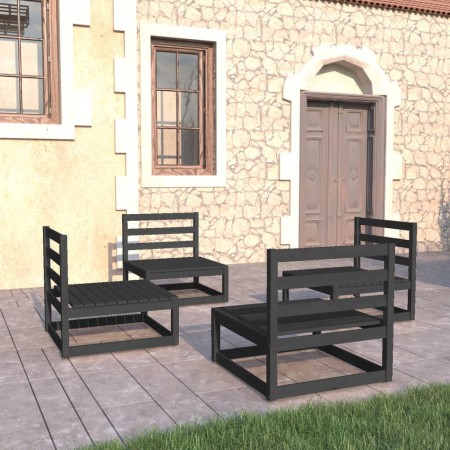 Gartenmöbel-Set 4-teilig und Kissen aus schwarzem Kiefernholz von , Gartensets - Ref: Foro24-3075263, Preis: 256,00 €, Rabatt: %