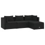 Set de muebles de jardín 4 pzas y cojines ratán sintético negro