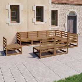 Garden furniture 9 pieces and cushions honey brown pine wood by , Garden sets - Ref: Foro24-3075787, Price: 582,23 €, Discoun...