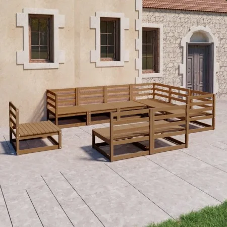 Muebles de jardín 9 pzas y cojines marrón miel madera pino de , Conjuntos de jardín - Ref: Foro24-3075787, Precio: 582,18 €, ...
