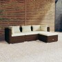 Set muebles de jardín 4 piezas y cojines ratán sintético marrón