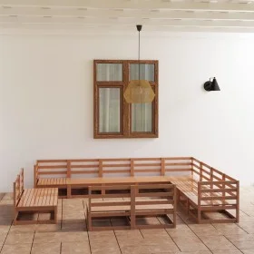 Garden furniture 12 pieces and cushions honey brown pine wood by , Garden sets - Ref: Foro24-3075897, Price: 822,40 €, Discou...