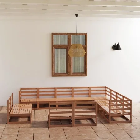 Muebles de jardín 12 pzas y cojines marrón miel madera pino de , Conjuntos de jardín - Ref: Foro24-3075897, Precio: 822,30 €,...