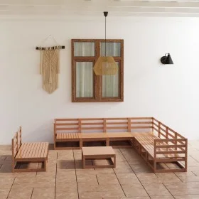 Muebles de jardín 10 pzas y cojines marrón miel madera pino de , Conjuntos de jardín - Ref: Foro24-3075862, Precio: 650,69 €,...