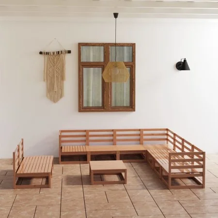Garden furniture 10 pieces and cushions honey brown pine wood by , Garden sets - Ref: Foro24-3075862, Price: 650,63 €, Discou...