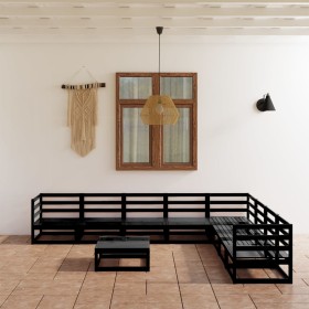 Garden furniture set 9 pieces black solid pine wood by , Garden sets - Ref: Foro24-3075843, Price: 651,95 €, Discount: %