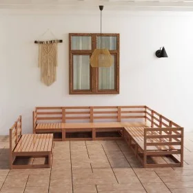 Garden furniture 9 pieces and cushions honey brown pine wood by , Garden sets - Ref: Foro24-3075857, Price: 582,23 €, Discoun...