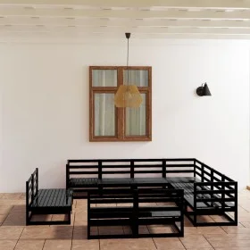 Garden furniture set 11 pieces and black pine wood cushions by , Garden sets - Ref: Foro24-3075888, Price: 810,01 €, Discount: %