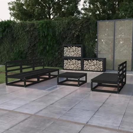 Gartenmöbel-Set 6-teilig, schwarzes massives Kiefernholz von , Gartensets - Ref: Foro24-3075313, Preis: 386,61 €, Rabatt: %