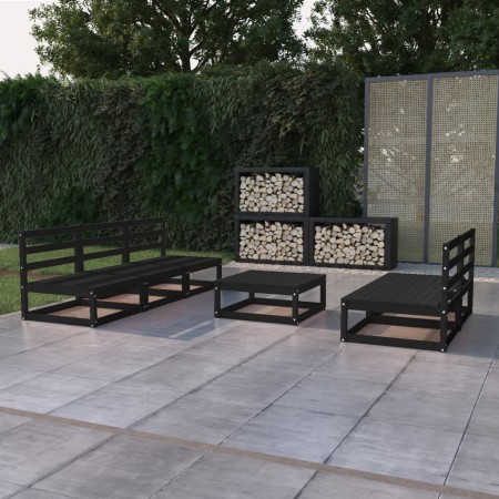 Gartenmöbel-Set 6-teilig, schwarzes massives Kiefernholz von , Gartensets - Ref: Foro24-3075313, Preis: 391,99 €, Rabatt: %