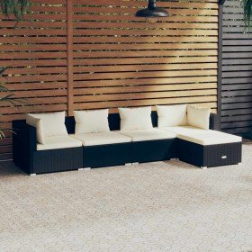 Set de muebles de jardín 5 pzas y cojines ratán sintético negro Set de muebles de jardín 5 pzas y cojines ratán sintético negro