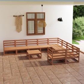 Juego de muebles de jardín 10 piezas madera maciza de pino