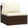 Set muebles de jardín 5 piezas y cojines ratán sintético marrón